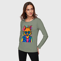 Лонгслив хлопковый женский Лиса Pop Colors, цвет: авокадо — фото 2