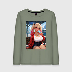 Лонгслив хлопковый женский Sexy гяру с мороженным - аниме, цвет: авокадо