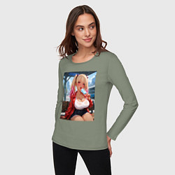 Лонгслив хлопковый женский Sexy гяру с мороженным - аниме, цвет: авокадо — фото 2