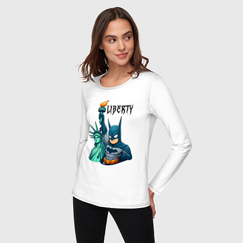 Женский лонгслив Batman and statue of Liberty - ai art fantasy / Белый – фото 3