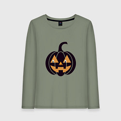 Лонгслив хлопковый женский Тыква Джек фонарь Хэллоуин, цвет: авокадо
