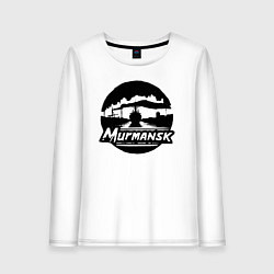 Лонгслив хлопковый женский Мурманский порт в круге, цвет: белый