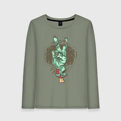 Лонгслив хлопковый женский Рука зомби жест V, цвет: авокадо