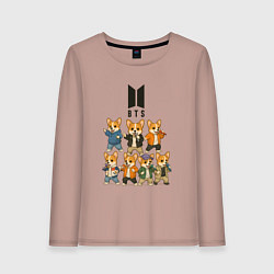 Лонгслив хлопковый женский BTS группа из корги, цвет: пыльно-розовый