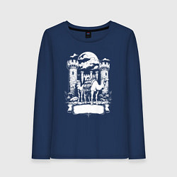 Лонгслив хлопковый женский Верблюды под луной у замка Челябинск, цвет: тёмно-синий