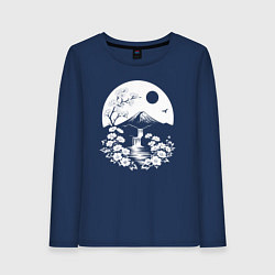 Лонгслив хлопковый женский Лунная гармония Фудзи, цвет: тёмно-синий