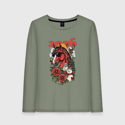 Женский лонгслив Красная огненная лошадь 2026 / Авокадо – фото 1