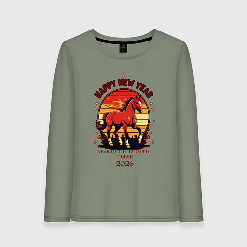 Женский лонгслив Красный огненный конь символ 2026 / Авокадо – фото 1