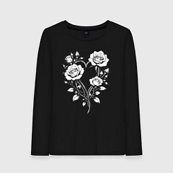 Лонгслив хлопковый женский Сердце из роз, цвет: черный