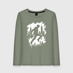 Лонгслив хлопковый женский Прыжок над городом, цвет: авокадо