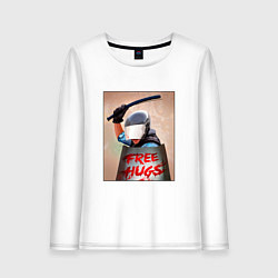 Лонгслив хлопковый женский Free hugs омон, цвет: белый