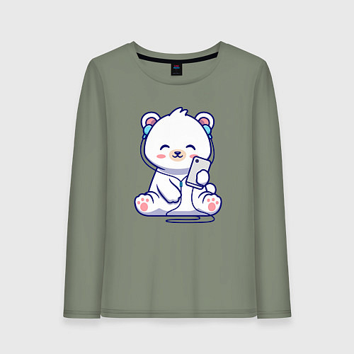 Женский лонгслив Music white bear / Авокадо – фото 1