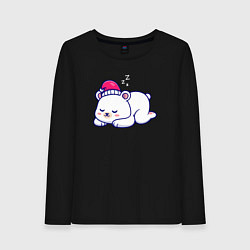 Лонгслив хлопковый женский Спящий мишка, цвет: черный