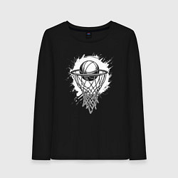 Лонгслив хлопковый женский Забитый мяч в кольцо, цвет: черный