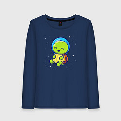 Лонгслив хлопковый женский Черепашка в космосе, цвет: тёмно-синий