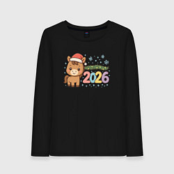 Лонгслив хлопковый женский Новогодняя лошадка 2026, цвет: черный