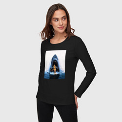 Лонгслив хлопковый женский Челюсти, цвет: черный — фото 2