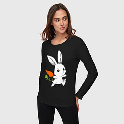 Лонгслив хлопковый женский Зайка с морковкой, цвет: черный — фото 2