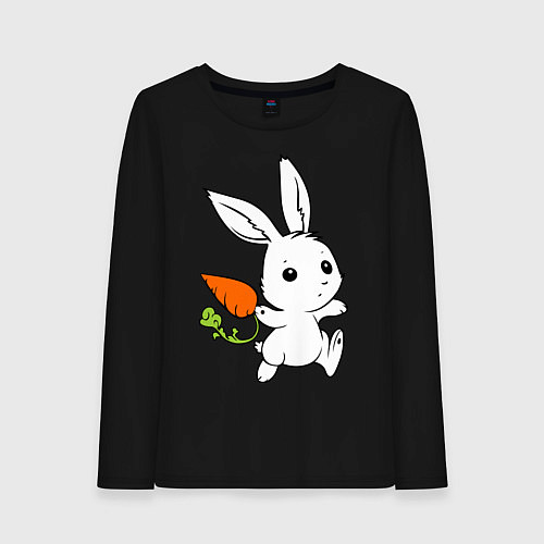 Женский лонгслив Зайка с морковкой / Черный – фото 1