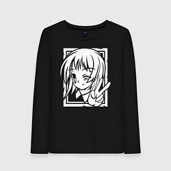 Лонгслив хлопковый женский Аниме позитив, цвет: черный