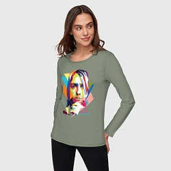 Лонгслив хлопковый женский Kurt Cobain: Colors, цвет: авокадо — фото 2