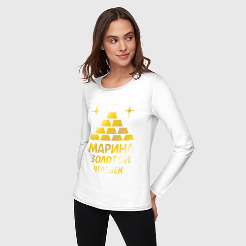 Женский лонгслив Марина - золотой человек (gold) / Белый – фото 3