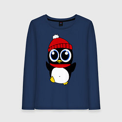 Лонгслив хлопковый женский Удивленный пингвинчик, цвет: тёмно-синий