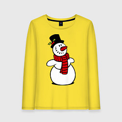 Лонгслив хлопковый женский Весёлый снеговик, цвет: желтый