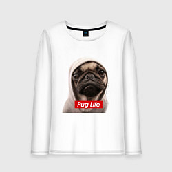 Лонгслив хлопковый женский Pug life, цвет: белый