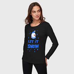 Лонгслив хлопковый женский Снеговик Let it snow, цвет: черный — фото 2