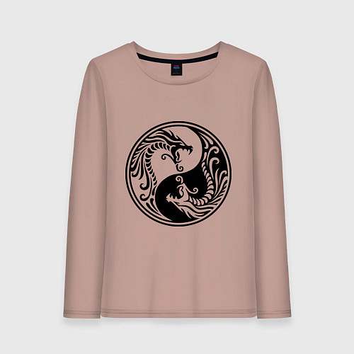 Женский лонгслив Два дракона Инь Янь / Пыльно-розовый – фото 1