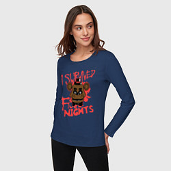 Лонгслив хлопковый женский I Survived Five Night, цвет: тёмно-синий — фото 2