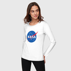 Лонгслив хлопковый женский NASA: Logo, цвет: белый — фото 2