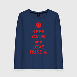 Лонгслив хлопковый женский Keep Calm & Love Russia, цвет: тёмно-синий