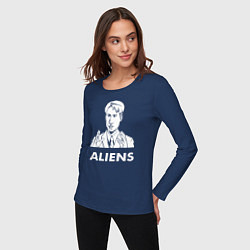 Лонгслив хлопковый женский Mulder Aliens, цвет: тёмно-синий — фото 2