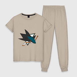Пижама хлопковая женская San Jose Sharks цвета миндальный — фото 1