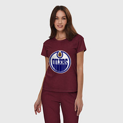 Пижама хлопковая женская Edmonton Oilers, цвет: меланж-бордовый — фото 2