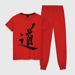 Пижама хлопковая женская Иероглиф Дао, цвет: красный