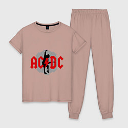 Пижама хлопковая женская AC/DC: Angus Young, цвет: пыльно-розовый