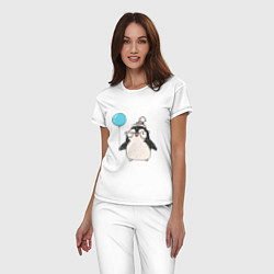 Пижама хлопковая женская Пингвин с шариком, цвет: белый — фото 2