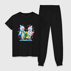 Пижама хлопковая женская Семья снеговиков, цвет: черный