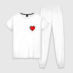 Пижама хлопковая женская Пиксельное сердце, цвет: белый