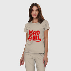 Пижама хлопковая женская Bad Girl, цвет: миндальный — фото 2