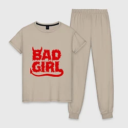 Пижама хлопковая женская Bad Girl, цвет: миндальный