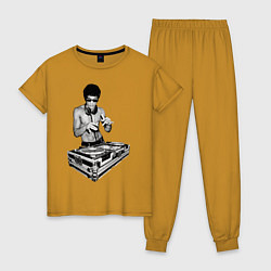 Пижама хлопковая женская Брюс Ли Dj, цвет: горчичный