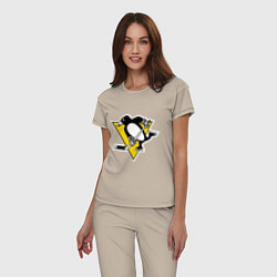 Пижама хлопковая женская Pittsburgh Penguins, цвет: миндальный — фото 2