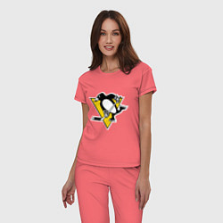 Пижама хлопковая женская Pittsburgh Penguins, цвет: коралловый — фото 2