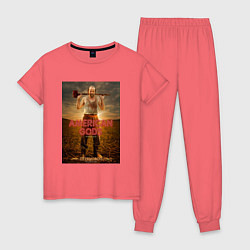 Пижама хлопковая женская American Gods: Czernobog цвета коралловый — фото 1
