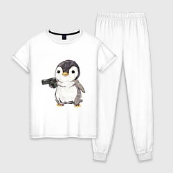 Пижама хлопковая женская Пингвин с пистолетом, цвет: белый