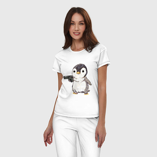 Женская пижама Пингвин с пистолетом / Белый – фото 3